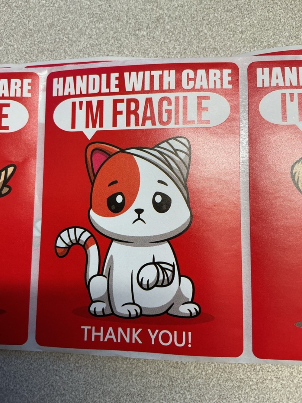 50 Cute Fragile Stickers Handle With Care Funny Animal Labels - Picture 3 of 4